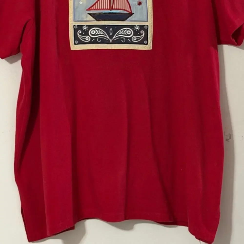 Karen Scott Red Nautical Sailboat Graphic Tee XL